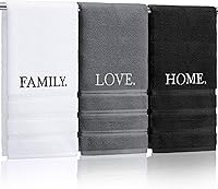 FuWeave 3 Pack Farmhouse Embroidered Cotton Hand Towels - Home Love Family Rustic Design for Boho Bathroom Kitchen Decor (30x14")