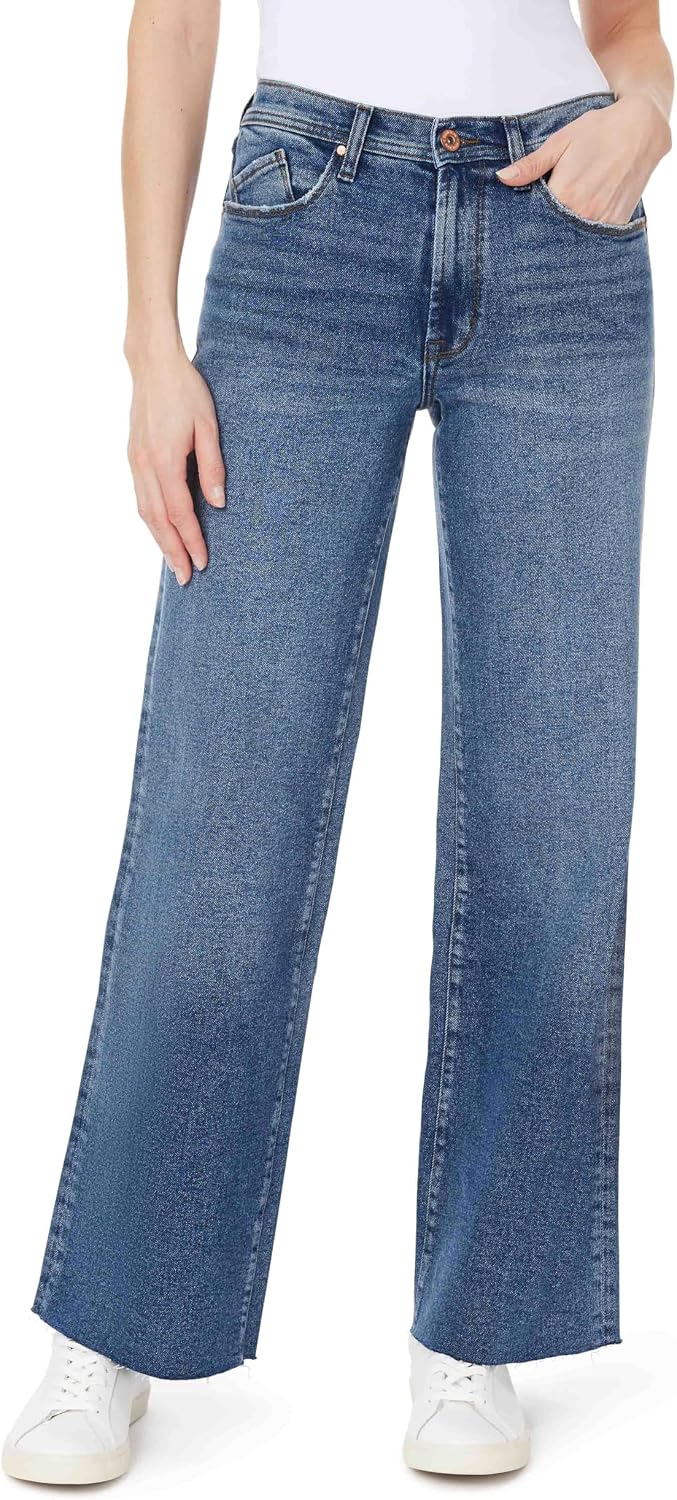 kensie Jeans for Women The Kaya Vintage Straight High-Rise Wide Leg Raw Hem 32-Inch Inseam, Size 0-24