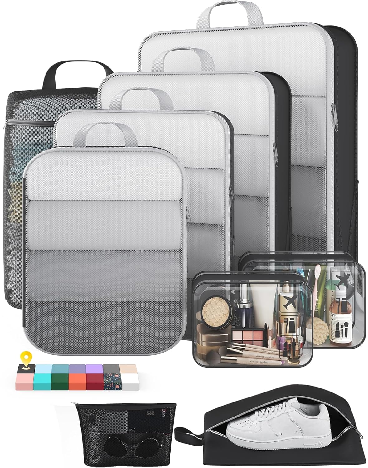 Veken 9 11 Set Compression Packing Cubes for Travel Essentials Compressible Expandable Large Luggage Suitcase Organizer Bags for