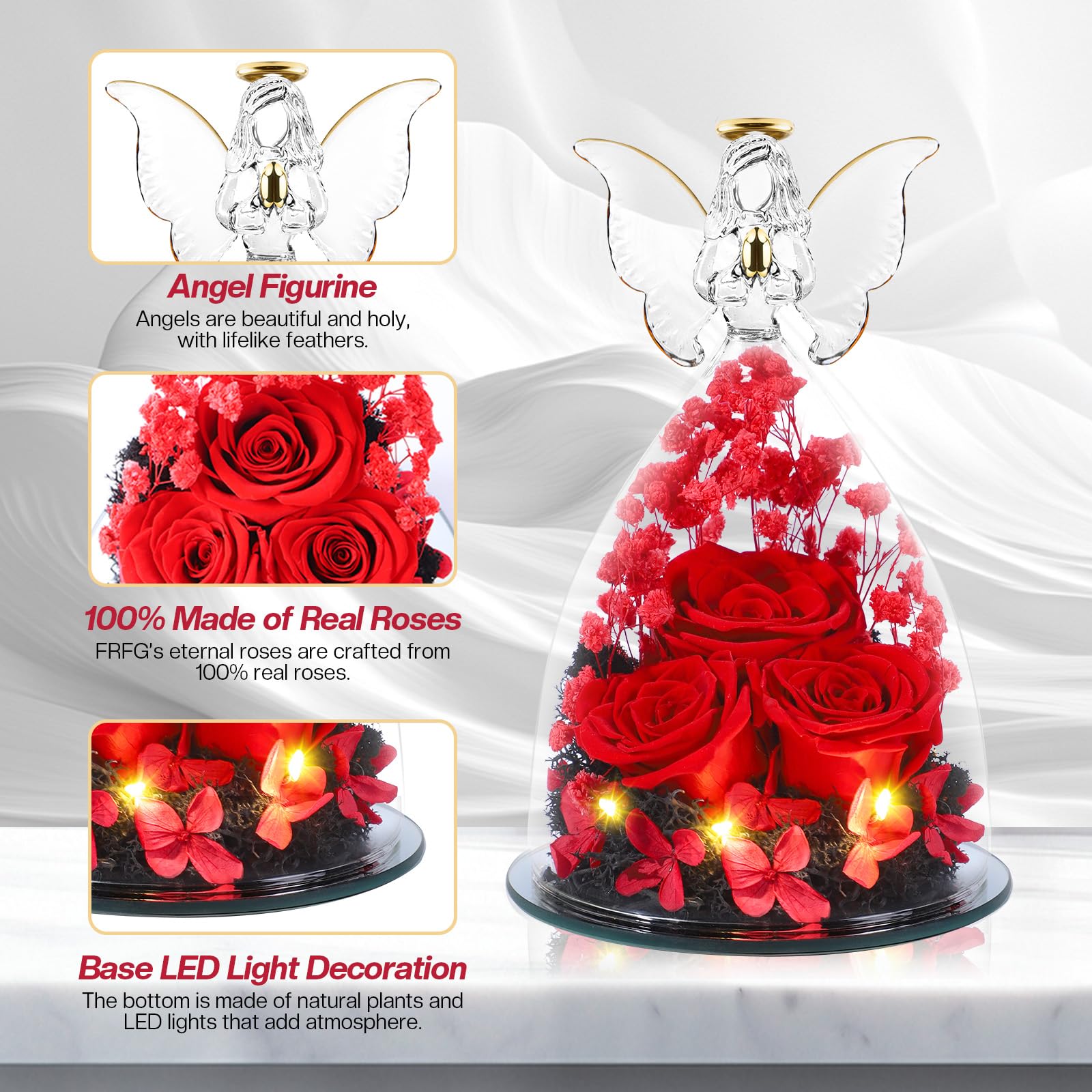 FRFG Eternal Roses Gifts for Women Preserved Roses Gift in Glass Angel Figurines - Image 4