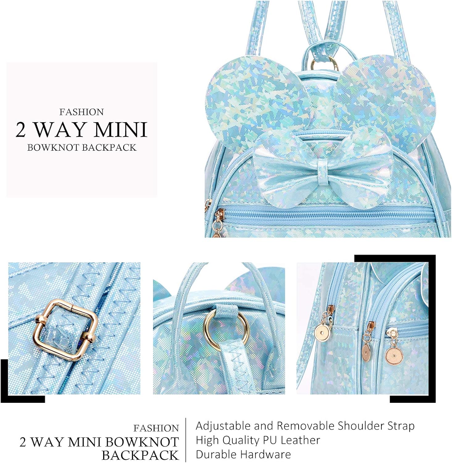 KL928 Girls Mini Backpack Bowknot Polka Dot Cute Small Daypacks Convertible Shoulder Bag Purse for Women - Image 3