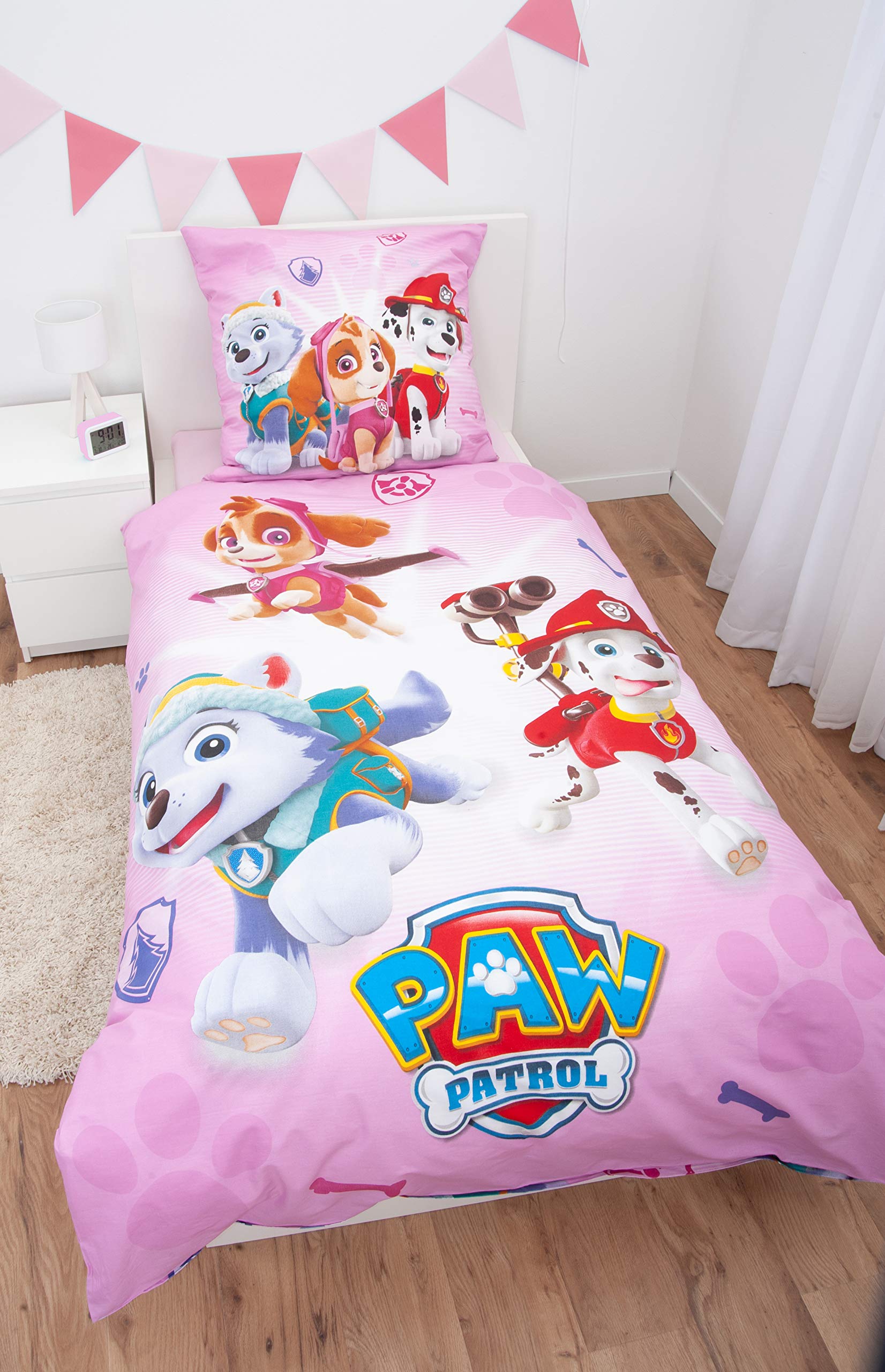 Herding Juego de Cama con diseño Reversible de la Patrulla Canina, Funda nórdica de 135 x 200 cm y Funda de Almohada de 80 x 80 cm, algodón Reforzado