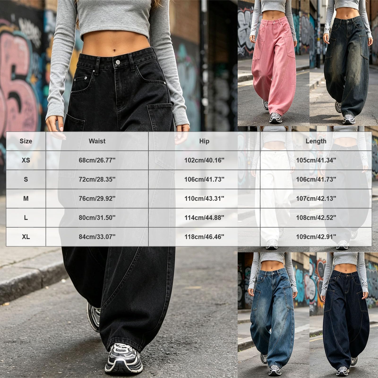 Pantalon Jean Femme Coupe Large, Style Tendance pour Quotidien et Sorties Coupe Ample Confortable, Poches Cargo Pratiques, Tissu Jean Résistant, Style Tendance Polyvalent