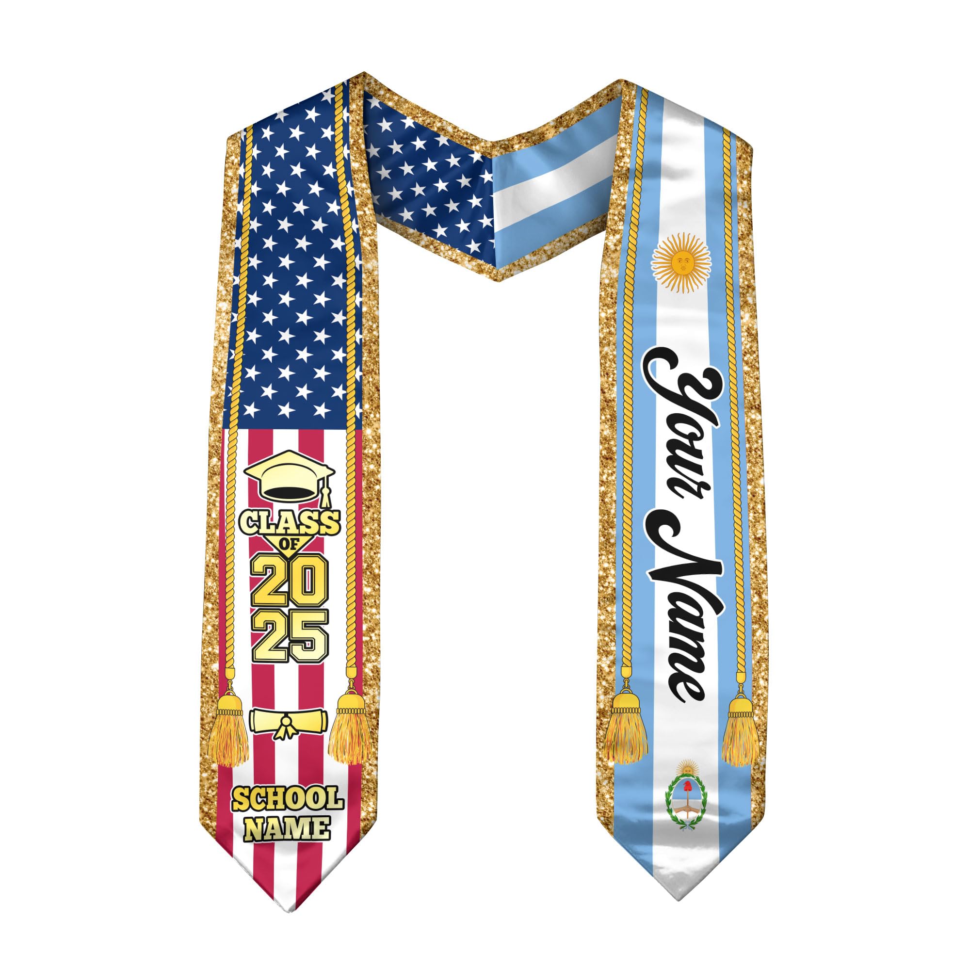 Argentines Graduation Sash, Custom Argentines American Flag Graduation Sash 2025, Argentina Graduation Stole 1