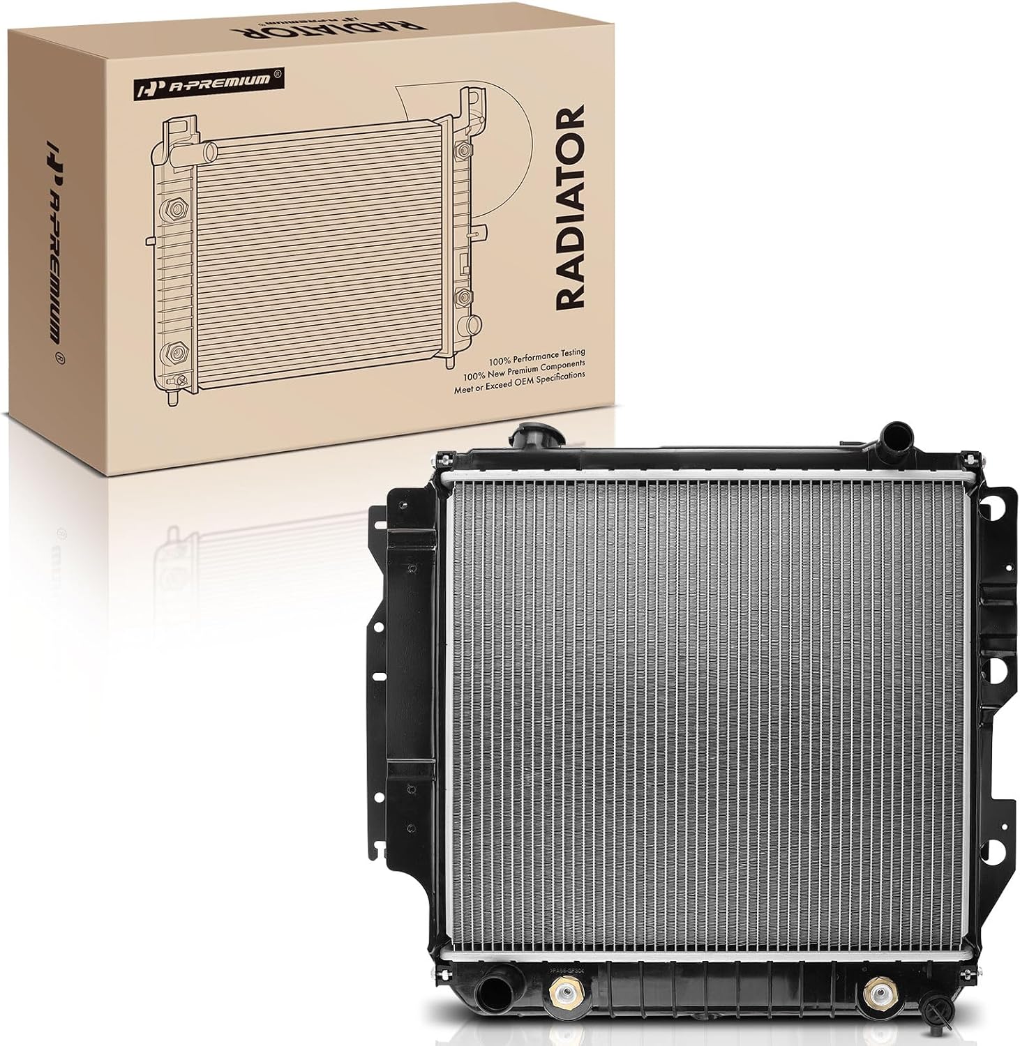 A-Premium Engine Coolant Radiator Assembly with Transmission Oil Cooler Compatible with Jeep Wrangler 87-95/97-06, TJ 97-06, 2.4L 2.5L 4.0L 4.2L, Automatic Transmission, Replace# 52028041, 52028112