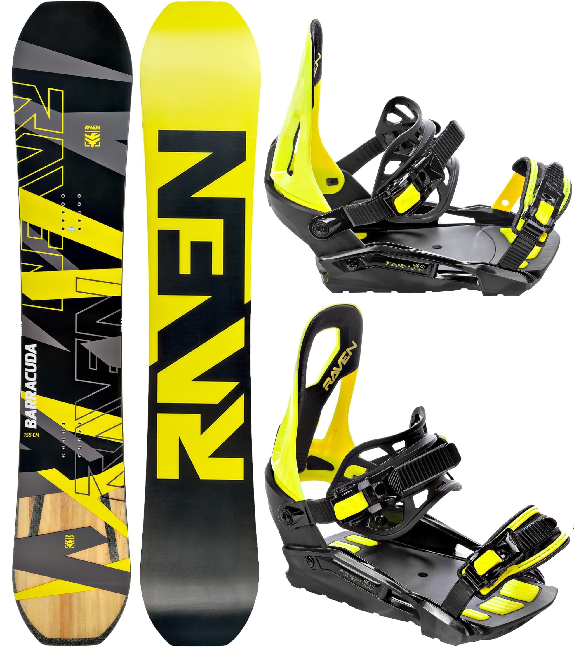 RAVEN Set de Snowboard: Tabla de Snowboard Barracuda Carbon Lime + Fijaciones s230 Lime