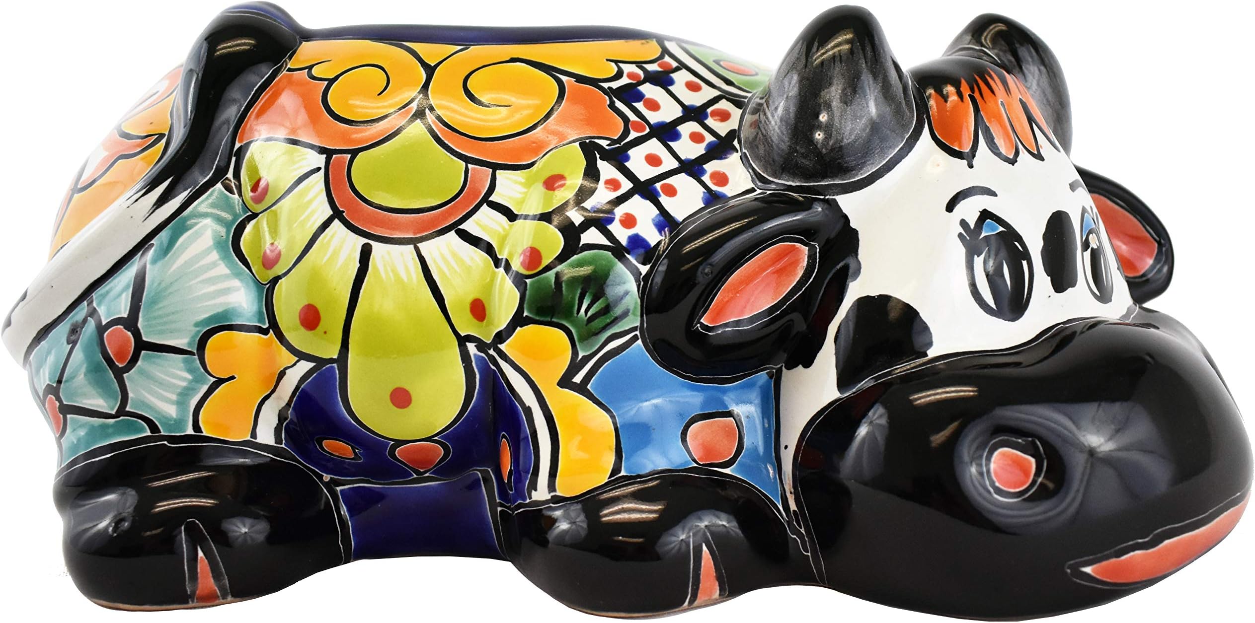 Talavera Hand Painted Cow Planter, 6x13.5"
