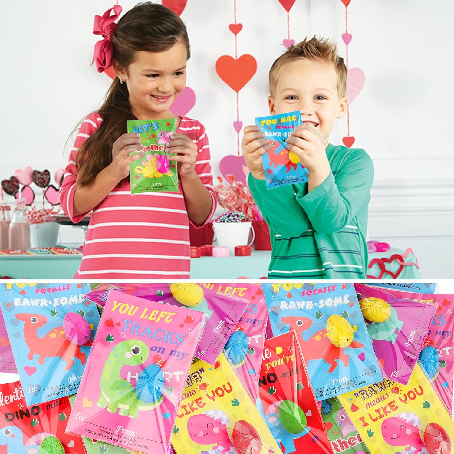 ANPHILE Valentines Dinosaur Pary Favors, 30 Pack Valentines Cards with Dinosaur Eggs Hatching Bulk, Valentines Day Gifts for Kids Students Classroom Class Exchange Gifts