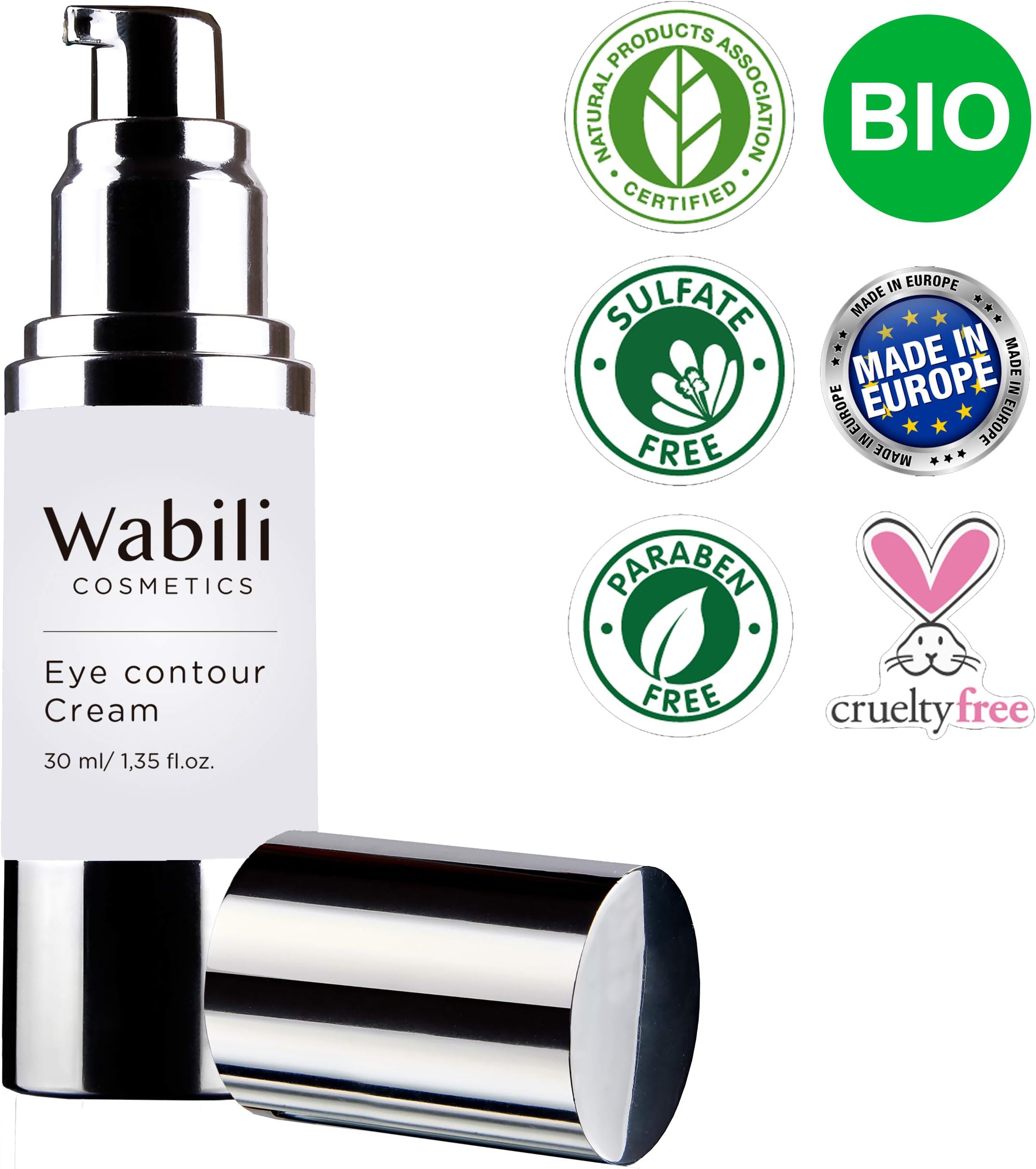 Wabili Cosmetics - Natural Eye Contour 30ml Anti-Wrinkle | Hyaluronic Acid | Moisturizing, Anti-age, Anti-black circles and Anti-bags | Avocado, Caviar, Ginseng and Quinoa
