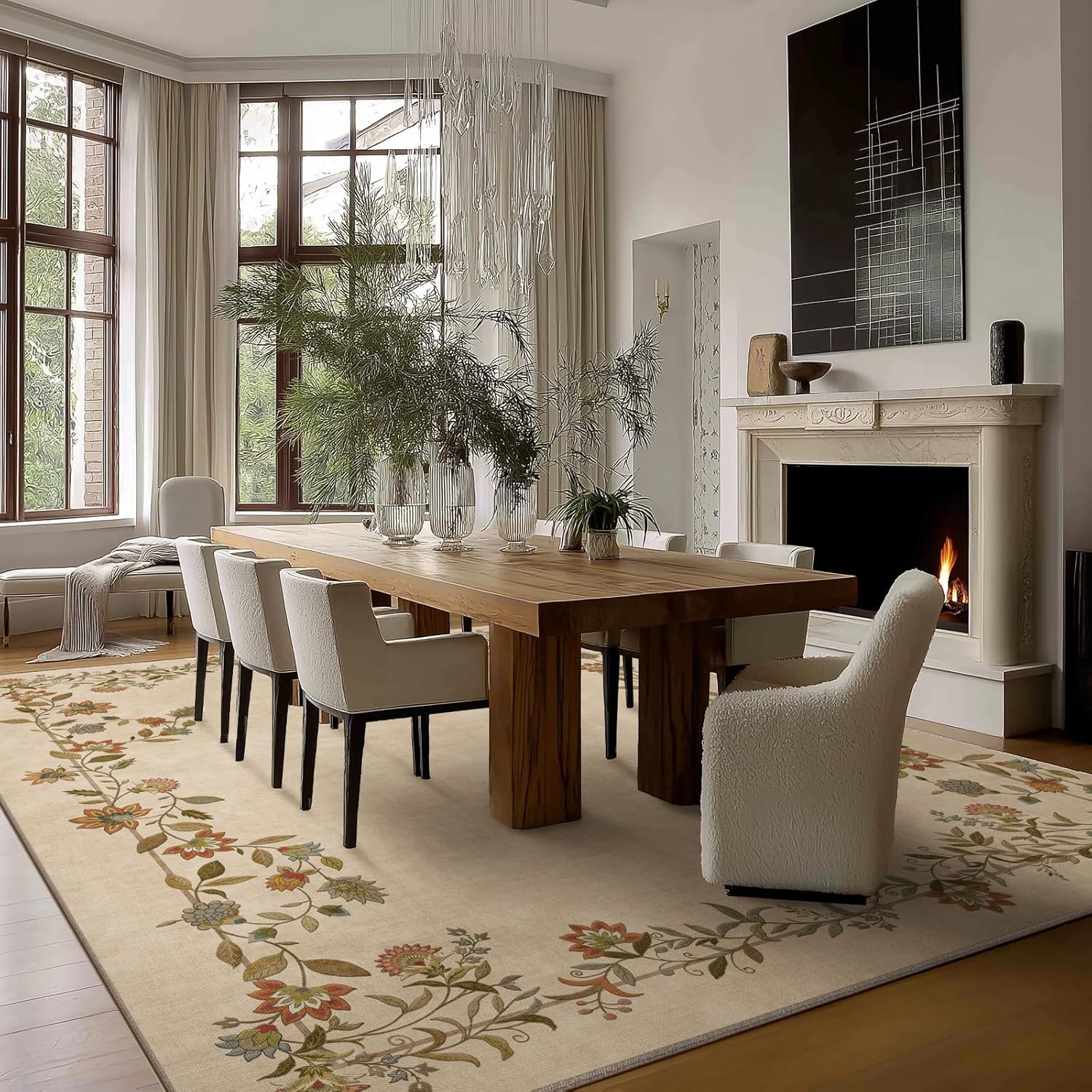 10x12 Area Rugs Living Room: Washable Rug Stain Resistant Non Slip Low Pile Ultra Soft Faux Wool Lightweight Large Rugs for Bedroom Dining Room Under Table Rug Nursery Farmhouse Home Office Indoor