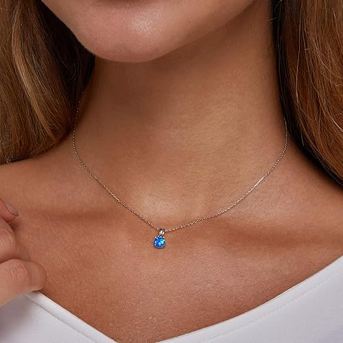 Miniatura 2 de Michooyel Sterling Silver Opal Pendant Necklace Simple Dainty Solitaire Opal Jewelry for Women Gemstone Necklaces 18K Gold Rose Gold Necklace for