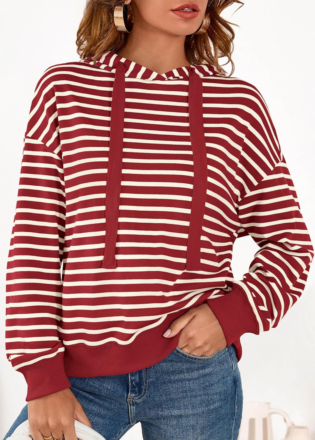 KIRUNDO Sweatshirt For Women Casual Loose Striped Long Sleeve Drawstring Hoodie Pullover Hooded Tops Fashion Clothing - Image 5