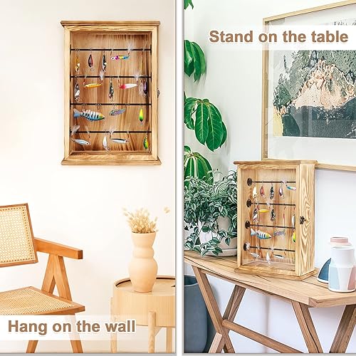 Miniatura 5 de Estuche de almacenamiento de señuelos de pesca, gabinete de pared, caja de aparejos organizador, regalos de pesca para hombres con puerta y