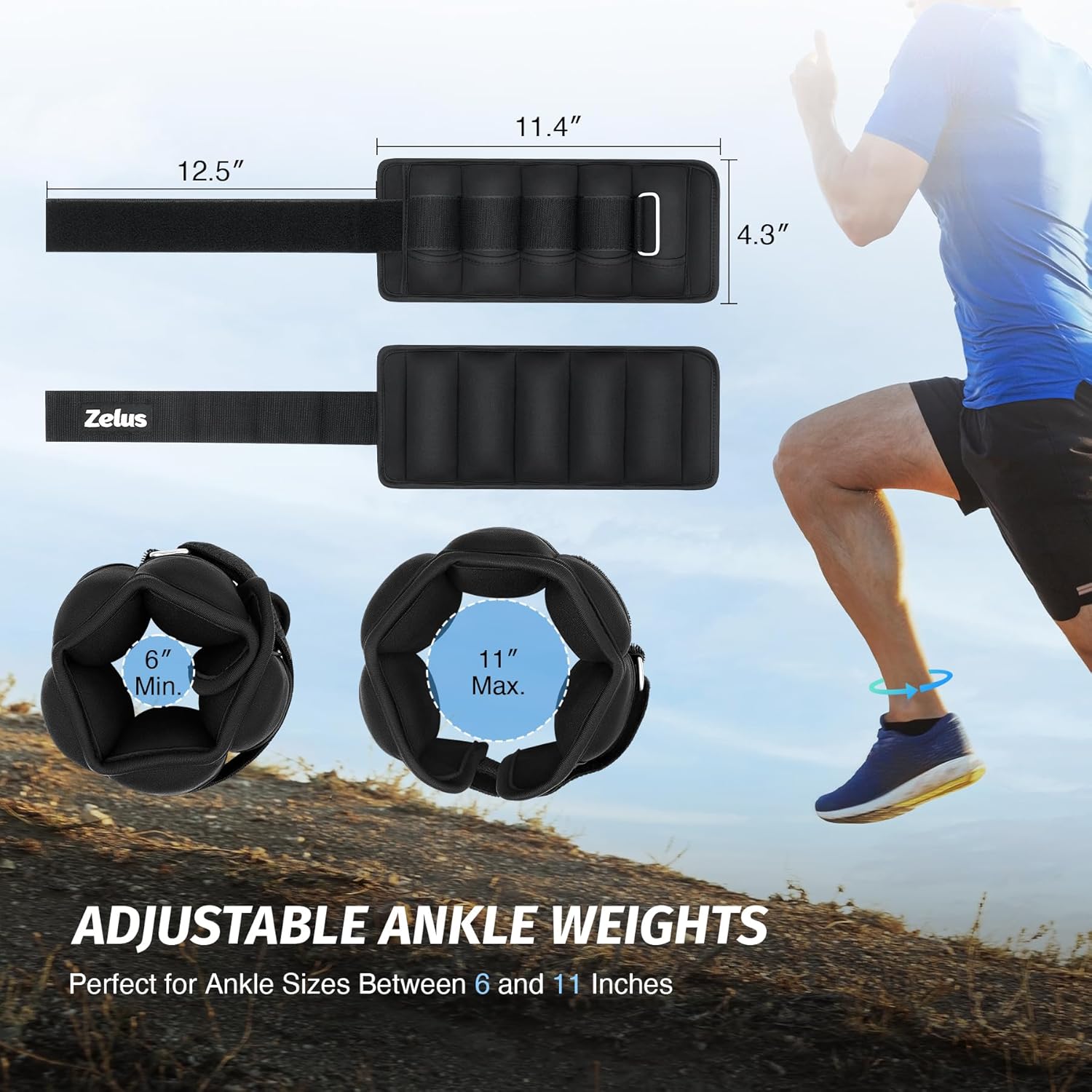 zelus 1 pair adjustable ankle weights, 2 4 6 8 10 lb modularized leg weight straps for women men, weighted ankle weight set with removable sandbags, 1-5 lb per ankle strap for gym yoga jogging walking 2 lbs x 2 black