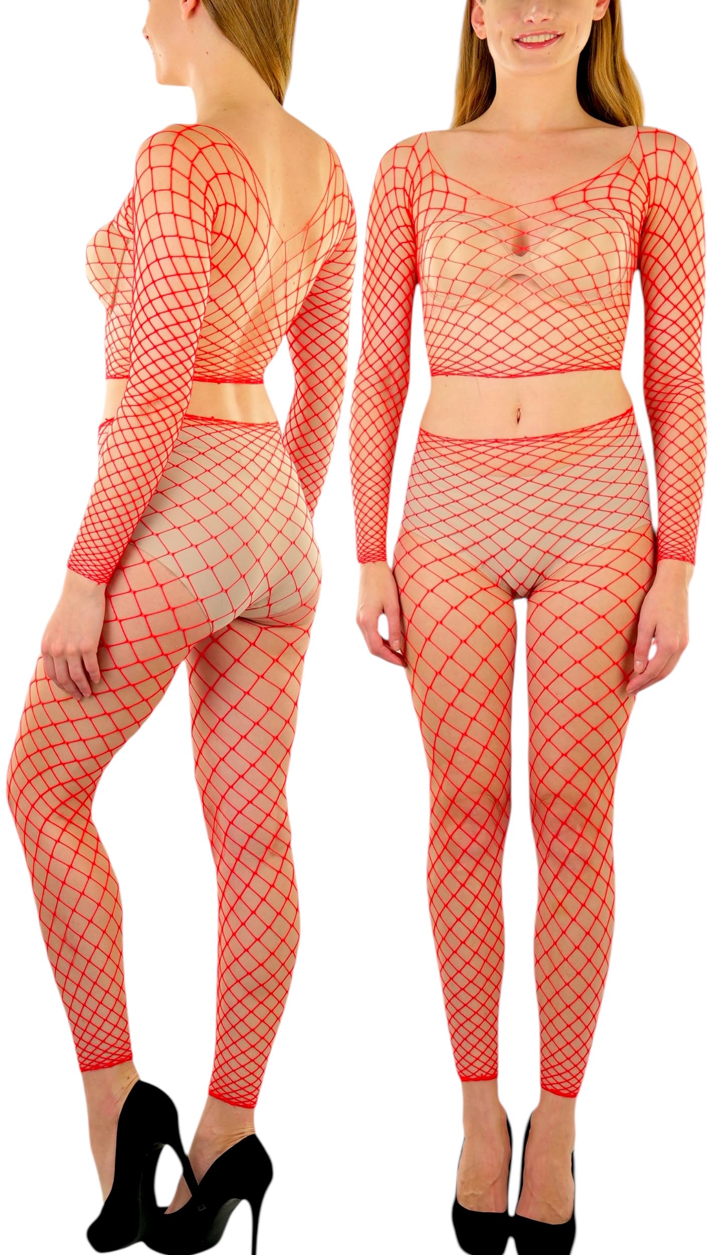 ToBeInStyle Women's Spandex Multi Net Fishnet Set Rave Novelty Party Crop Top &amp; Tights