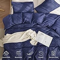 Vista 3 de JELLYMONI Funda de edredón tamaño Queen azul marino - Juego de 3 piezas de funda de edredón estilo bohemio a cuadros, poliéster acolchado, jacquard