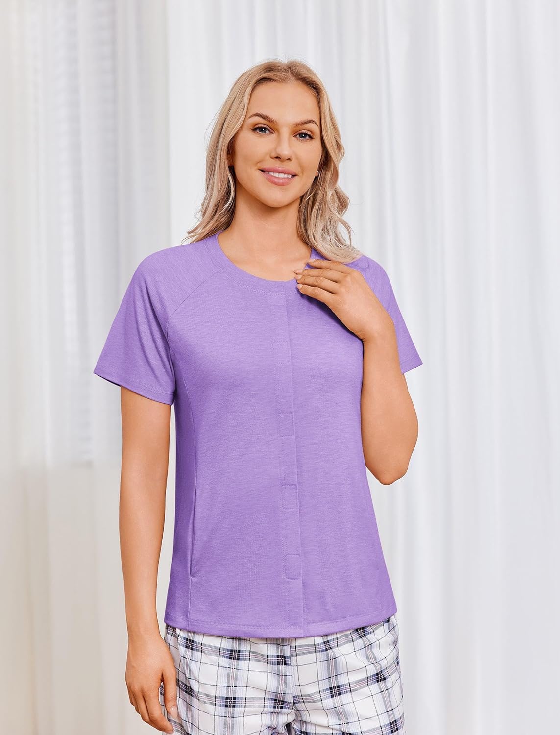 Deyeek Mastectomy Shirts with Drain Pockets for Women Short Sleeve Shirt Chemotherapy Must Haves - Image 5