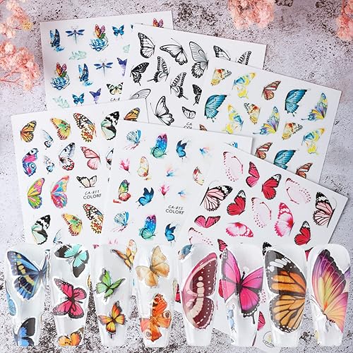 Miniatura 6 de Grandes calcomanías de mariposas para uñas, calcomanías de mariposas grandes 3D para uñas, calcomanías autoadhesivas de diseños de mariposas