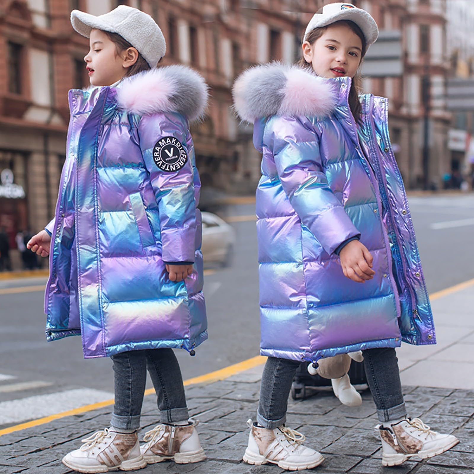 Winterjacke Kinder Mädchen Jungen mit Fellkapuze Outdoor Winterparka Lang Winddicht Steppjacke Daunenmantel 3-16 Jahre