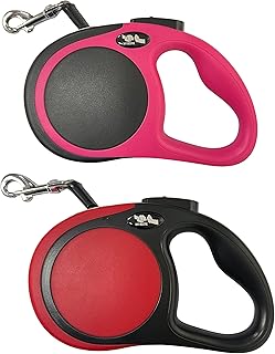 My Bestie - 2-Pack Red and Pink Heavy Duty 16ft. Dog Leash | Retractable Pet Leash w/ Anti-Slip Handle 360Â° Tangle-Free | Strong Nylon Tape | One-Handed Brake, Pause, Lock, Dogs up to 44 lbs