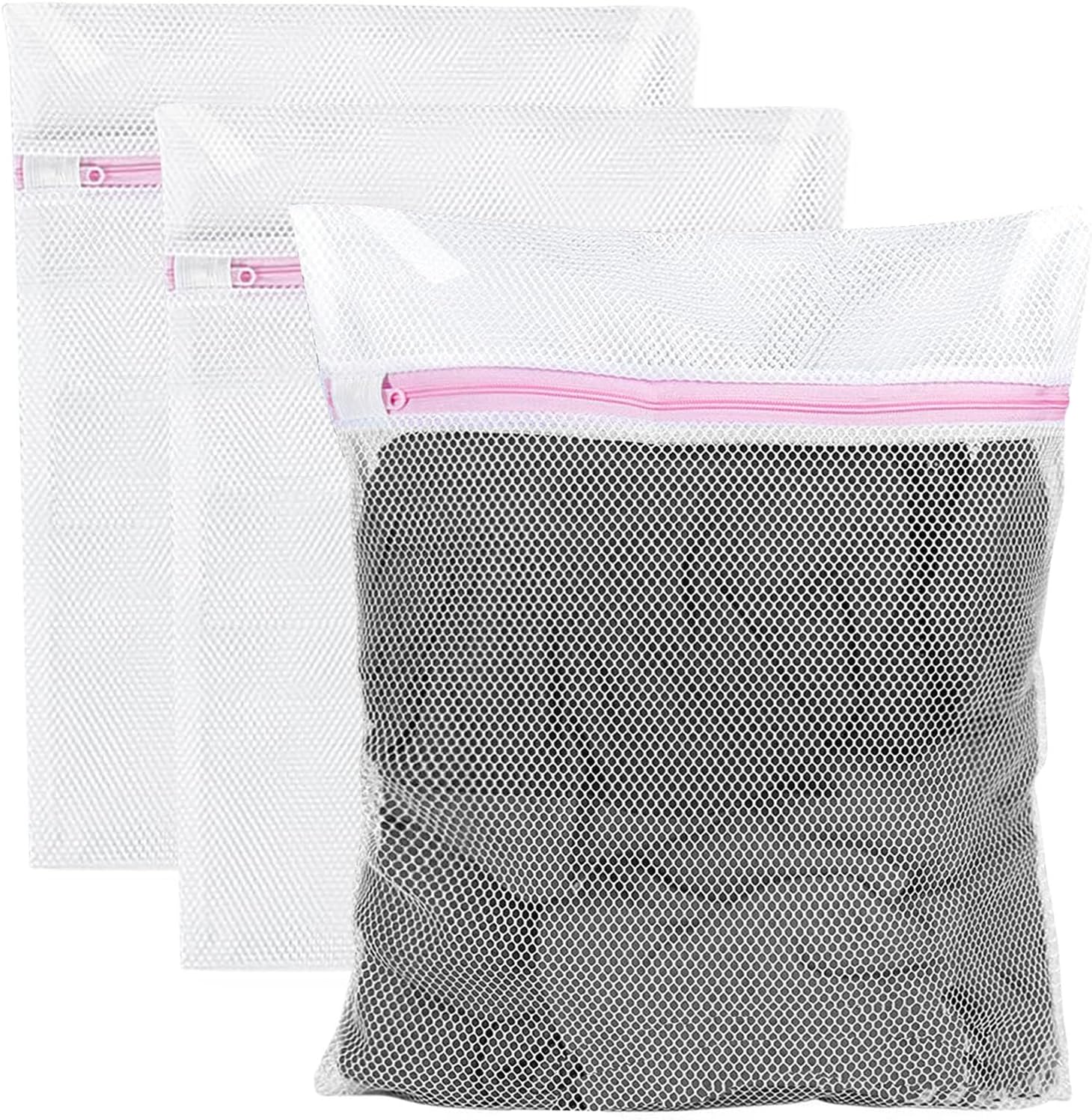 3Pcs Mesh Laundry Bags,Wash Bags Zippered Washing Machine Fine Protective Mesh Reuse Laundry Bag