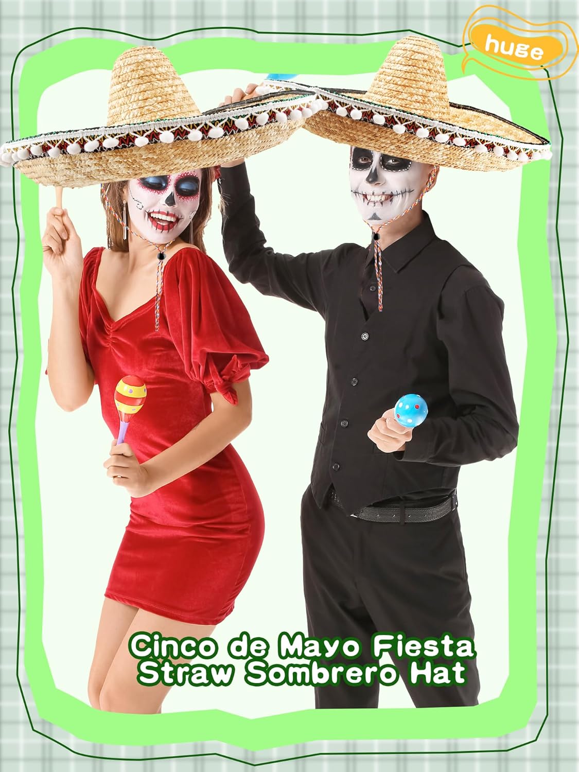 Giant Mexican Sombrero Hat Multicolor Straw Sombrero Hat Large Cinco De Mayo Fiesta Headband for Mexican Costume (Beige-Set-1) - Image 7