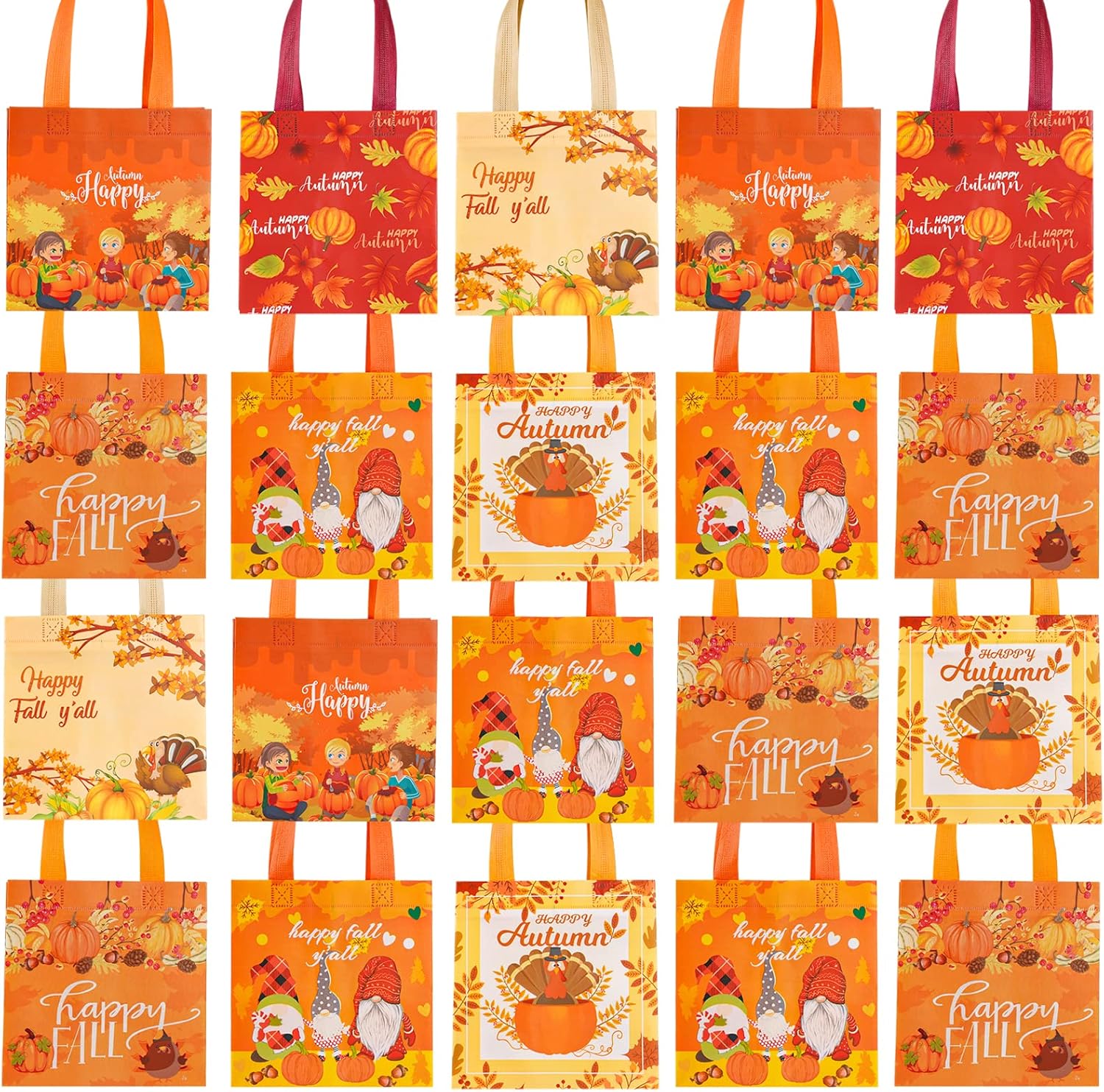 24 pcs Fall Non-Woven Bags Thanksgiving Day Gift Bags,Thanksgiving Day Tote Bags with Handles