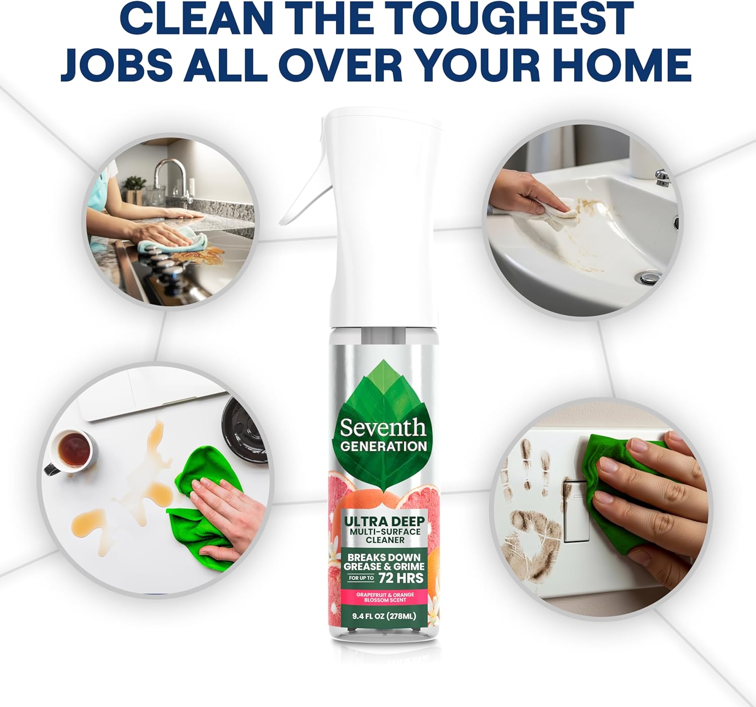 Seventh Generation Ultra Deep Probiotic Multi Surface Cleaner, 9.4 Fl Oz, Grapefruit & Orange, 80% USDA Biobased All Purpose Cleaning Spray, Breaks Down Tough Grease & Grime, Safe for Kids & Pets - Image 4