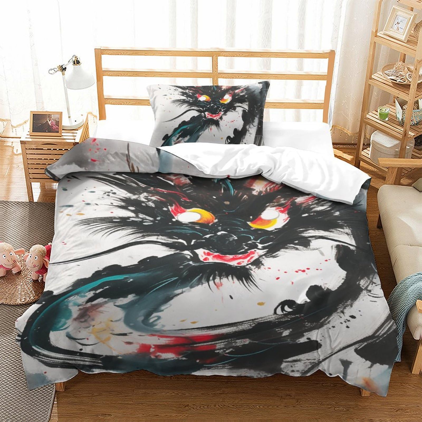 Parure de lit dragon 3D avec housse de couette en microfibre premium ultra douce lit 1 personne