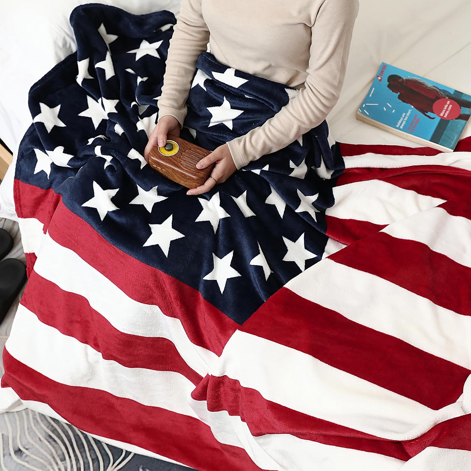 Sviuse American Flag Blanket, USA Throw Blanket 47x67 Inches, Gifts Blanket for Bed Couch Chair Fall Winter Camping Living Room Office (American Flag, 47"X67") image 3