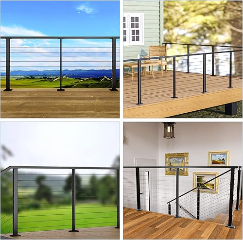 Miniatura 8 de Muzata Nivel de poste intermedio perforado de 36 x 1 x 2 pulgadas (cuerpo de poste de 35 pulgadas) con barandilla de cable superior fija para