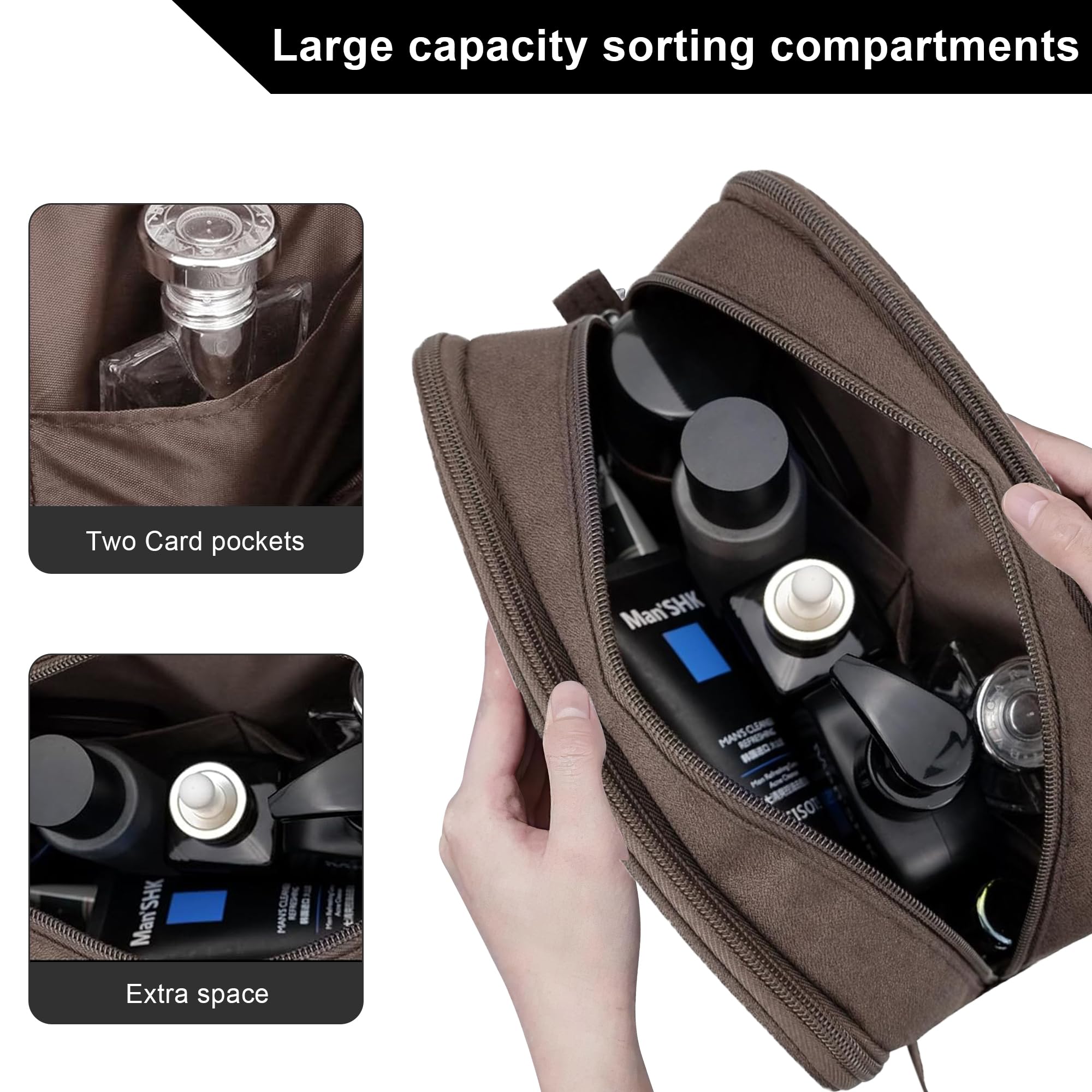 Namenand Borsa da Toilette da Viaggio per Donna e Uomo,borsa da bagno, accessori da viaggio, astuccio per trucco, da donna, organizzatori di servizi igienici - Marrone