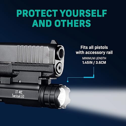 Miniatura 2 de DefendTek Linternas tácticas para pistola  Luz LED compacta montada en riel para escopeta, pistola, rifle y pistola  Accesorios para armas y armas
