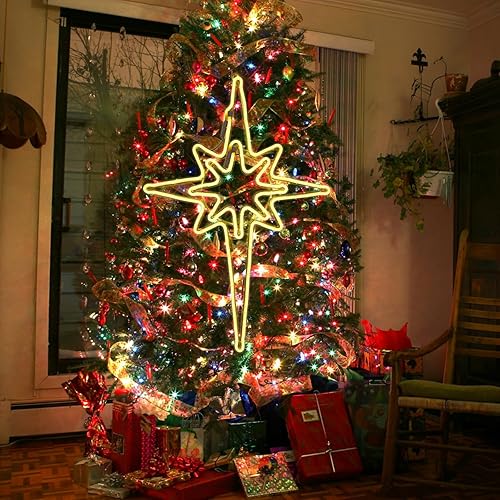 Miniatura 7 de GLOWNOVA Grande de 25 x 16.5 pulgadas Luces grandes de estrella de Belén para exteriores, 408 luces LED para decoración de Navidad al aire libre,