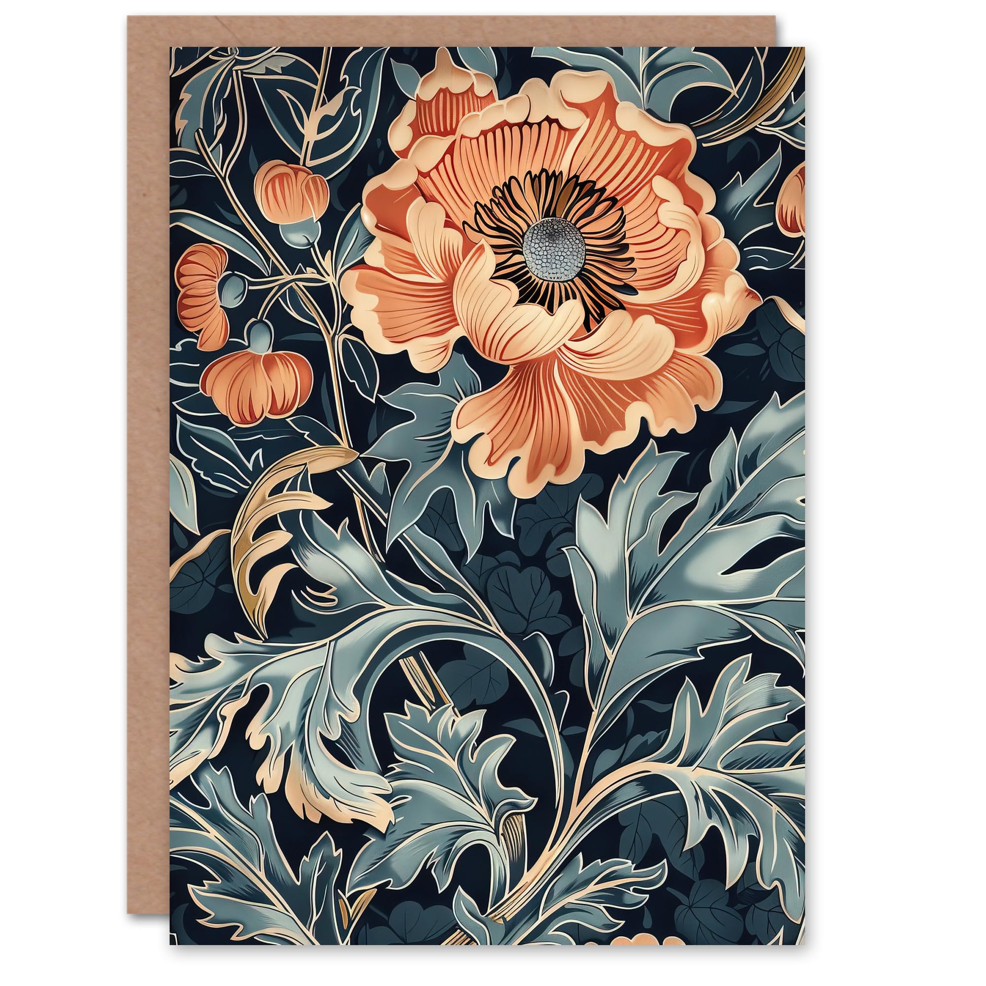 Artery8 Poppies in Leaves Painting Soft Floral Greeting Birthday Card Him Her All Blank