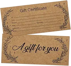 Vales de presente em branco, 25 cartões de presente Kraft para negócios, spa, salão, massagem, restaurantes, vouchers personalizados de cliente para aniversário, cartão de trabalho -08