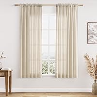 Vista 56 de Guken - Cortinas de lino negro de 108 pulgadas de largo para sala de estar, dormitorio, juego de 2 paneles, bolsillo para barra, cortinas