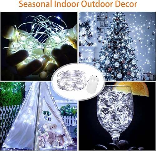 Miniatura 6 de VOOKRY Paquete de 12 luces de hadas que funcionan con pilas, 30 luces LED pequeñas estrelladas de 10 pies de alambre de cobre plateado, funciona