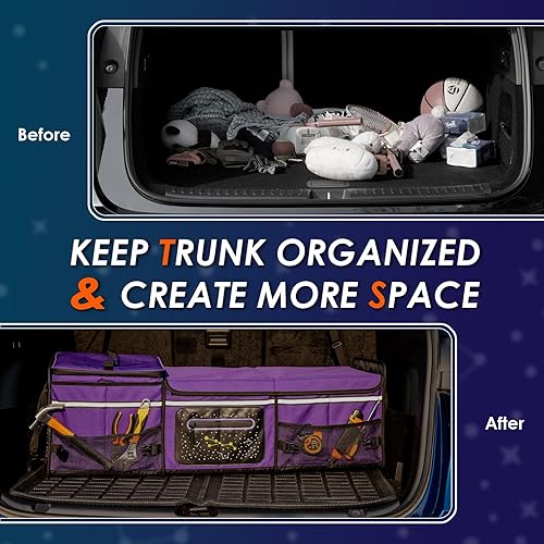 Miniatura 7 de Organizador de maletero de coche de gran capacidad de 95 L, incluye paquete de hielo de 26 L, diseño de constelación fluorescente, impermeable y