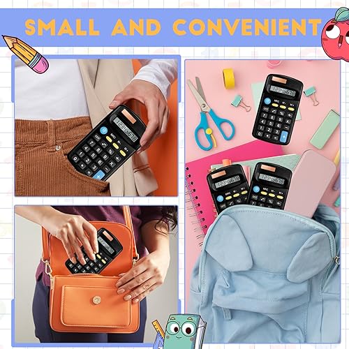 Miniatura 5 de Paquete de 36 mini calculadoras negras de tamaño de bolsillo, calculadoras básicas para estudiantes en ángulo de mano, pantalla de 8 dígitos,