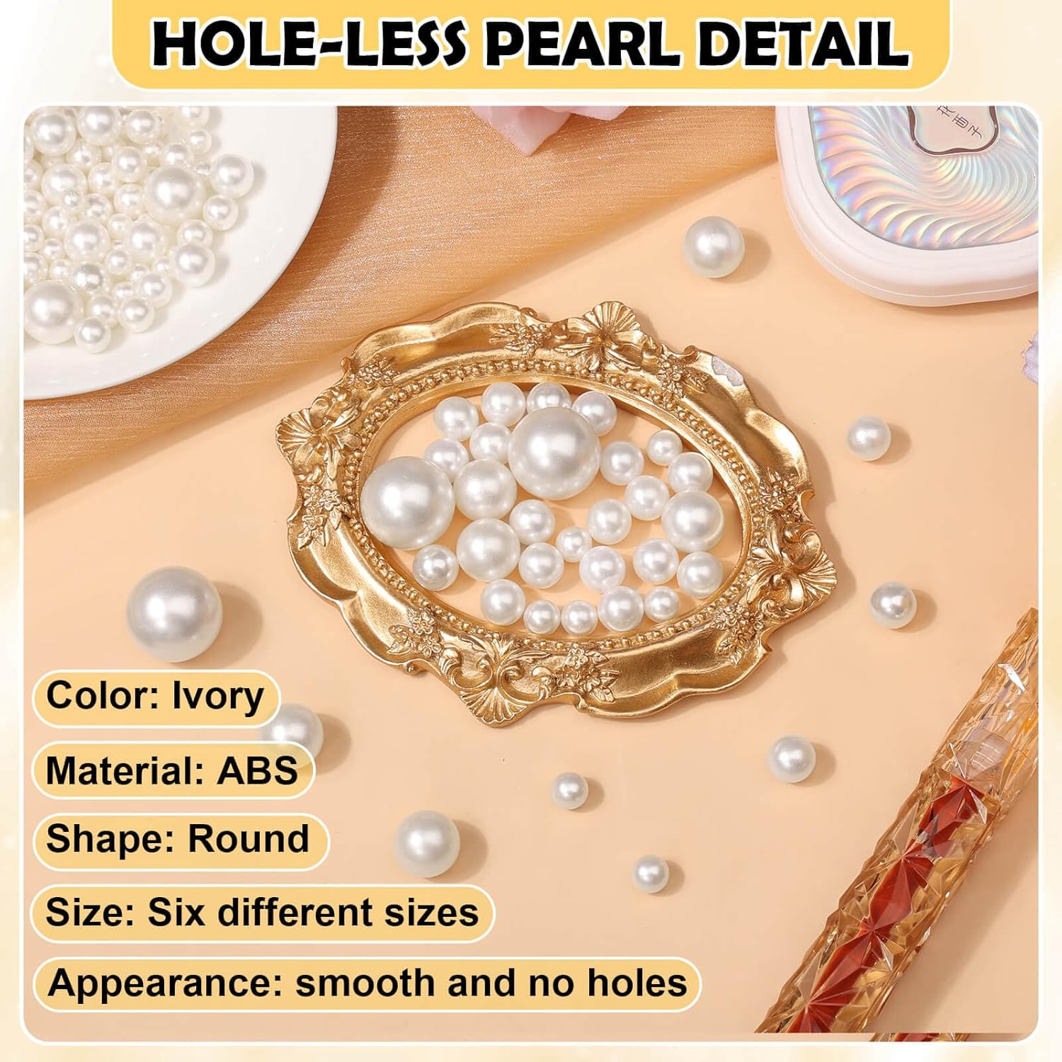 1470PCS Pearls for Crafting, Assorted Sizes Ivory No Hole Pearl Beads,Fake Pearls, Bulk for Floating Candles, Decoration, Vase Filler and Centerpieces - Image 3