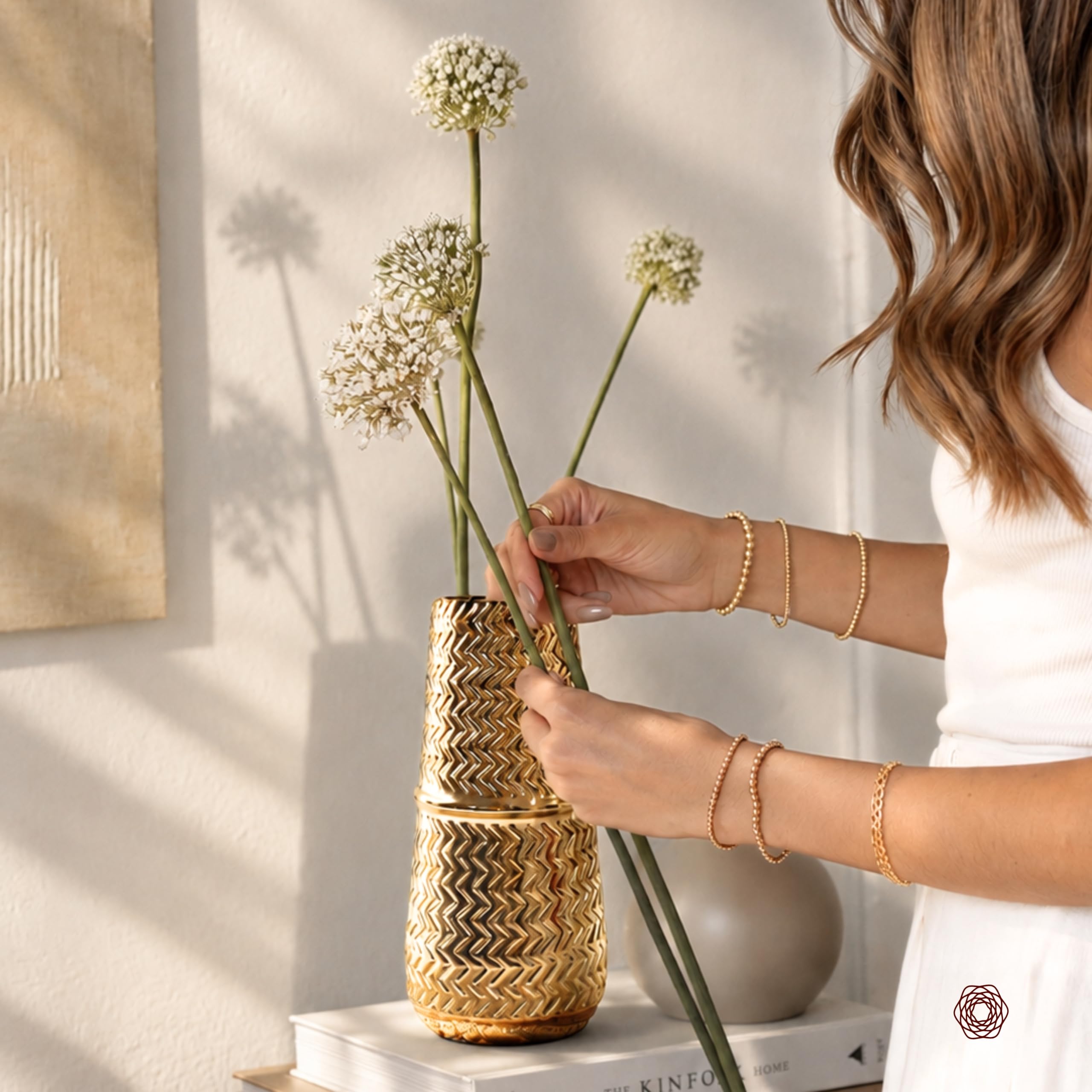 BEHOMA Golden Metal Vase - Rustic Home Decor -4