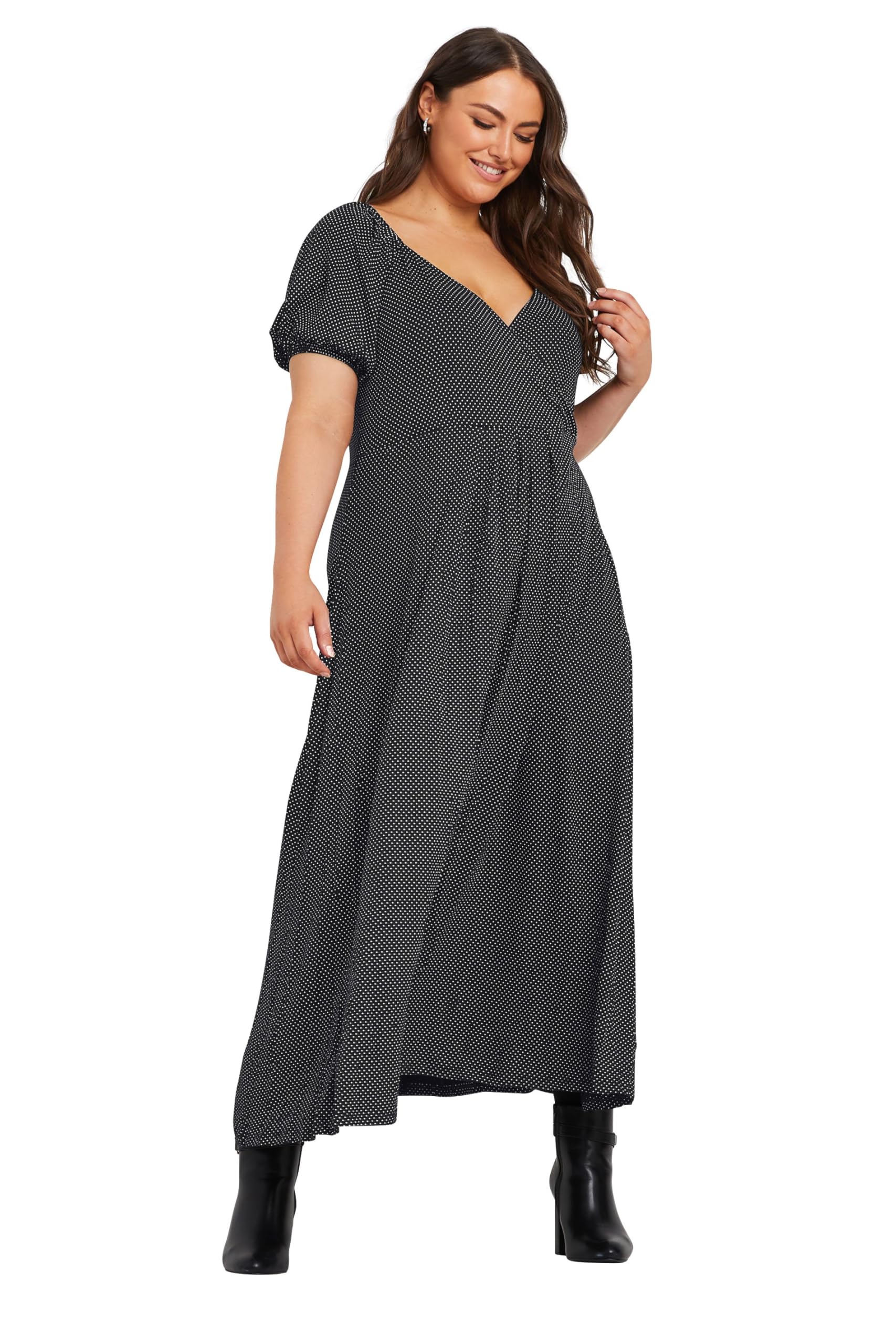 Yours Women's Black Curve Polka Dot Print Wrap Dress - Plus Curve 22-24 Plus