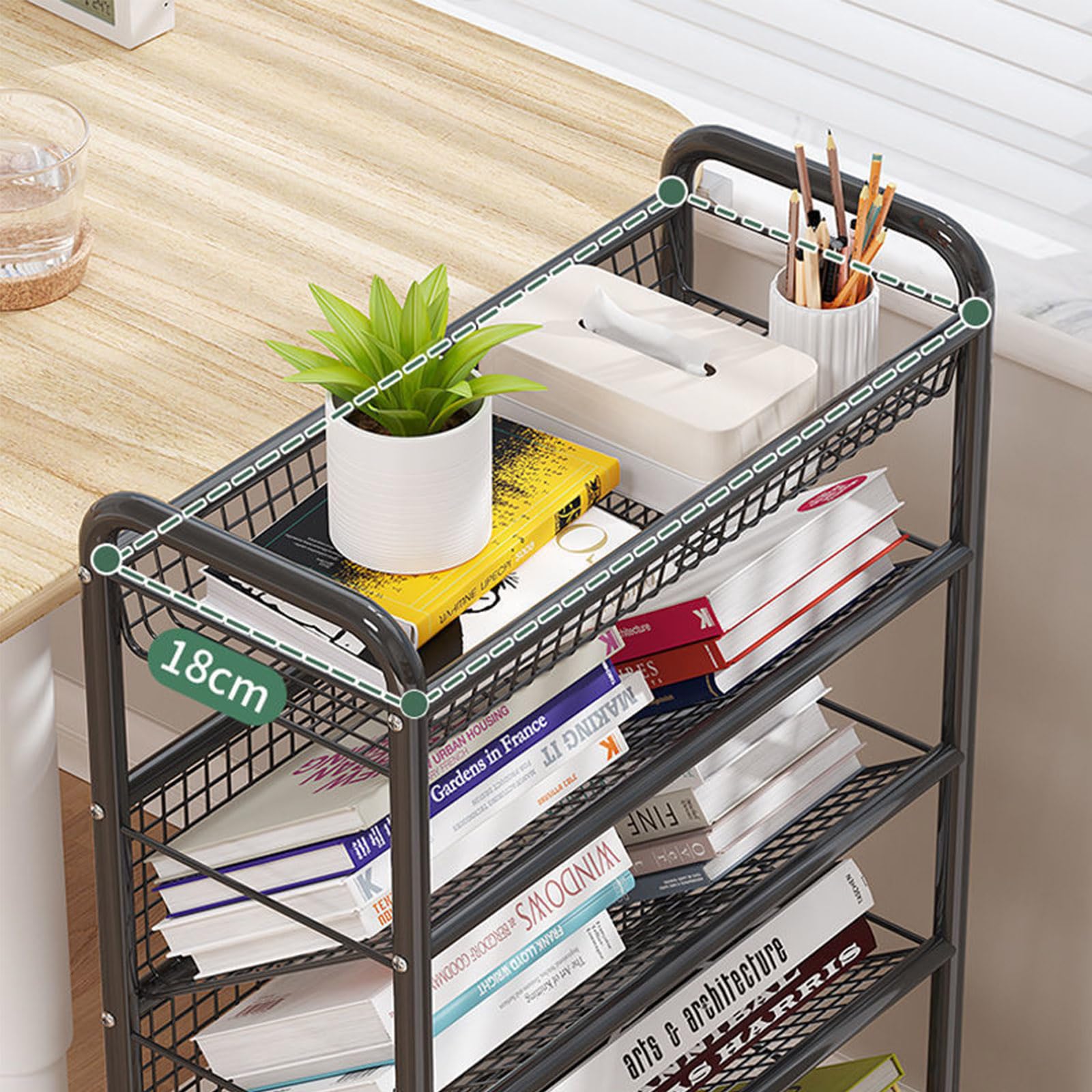 Carrello Libreria Mobile 2 Ripiani - Organizer Con Ruote Per Casa E Ufficio - Foto 3