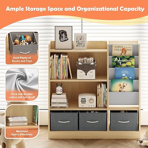 Miniatura 22 de Estantería de madera rosa de 4 niveles para niños, estantería de 5 capas, estante para libros de almacenamiento para bebés, organizador de juguetes