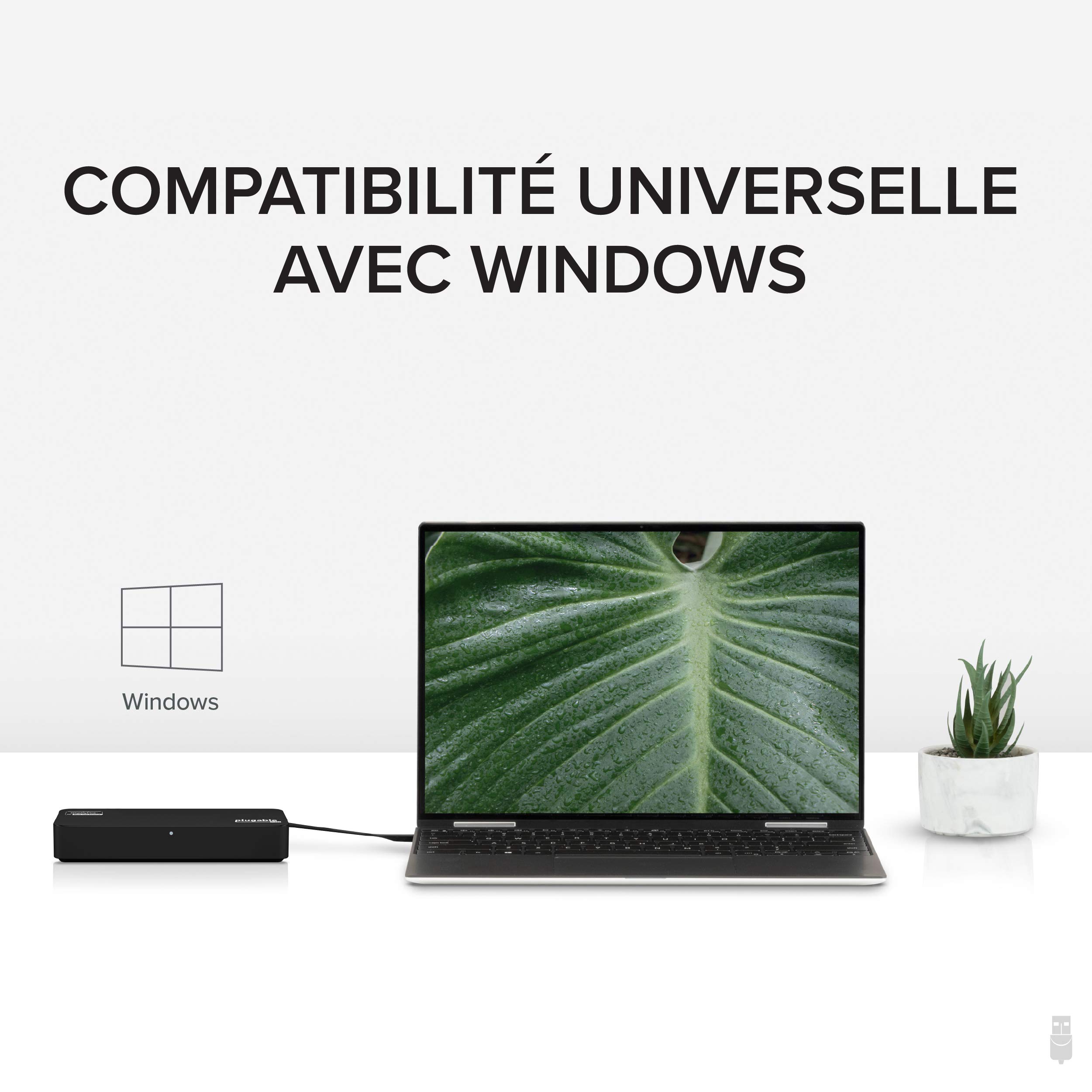 Plugable Adaptateur Double Moniteur 4K DisplayPort et HDMI pour USB 3.0 et USB-C, Compatible avec Windows