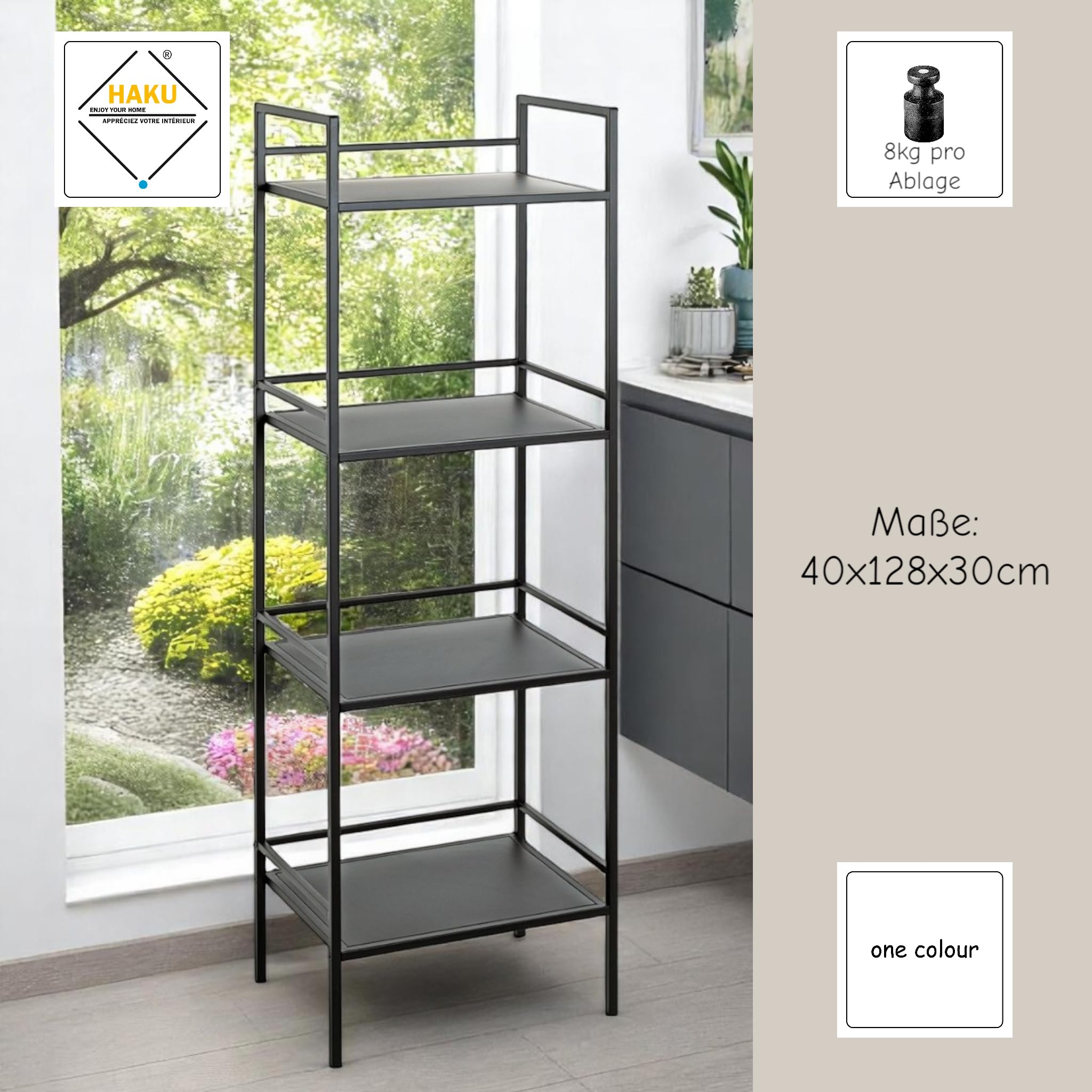 HAKU BLACK×CLEAR HAKU Möbel Plank zwart, metaal - Maat: B 40 cm x H 128 cm x D 30