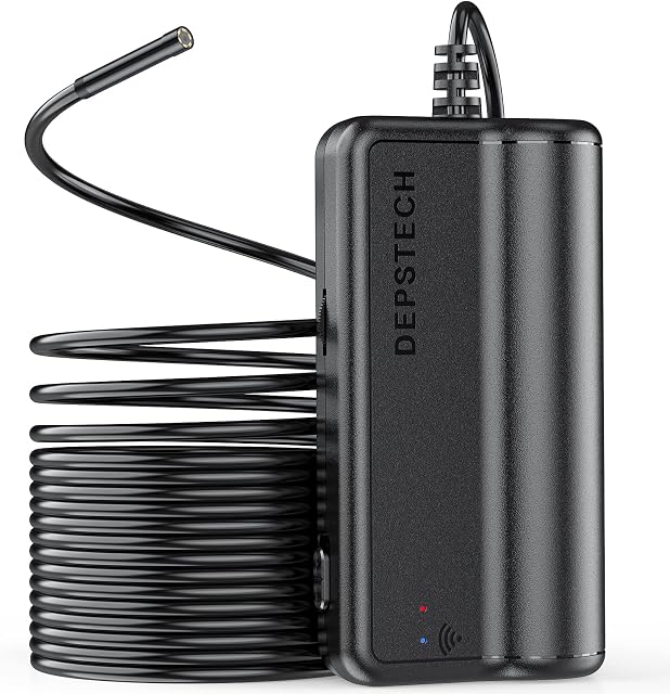 DEPSTECH Wireless Endoscope Camera, 5.5mm WiFi Borescope with 2200 mAh Battery, 1080P HD Semi-Rigid Snake Camera for iPhone, Android, Tablet, Sewer Drain Pipeline Inspection Camera(16.5FT)