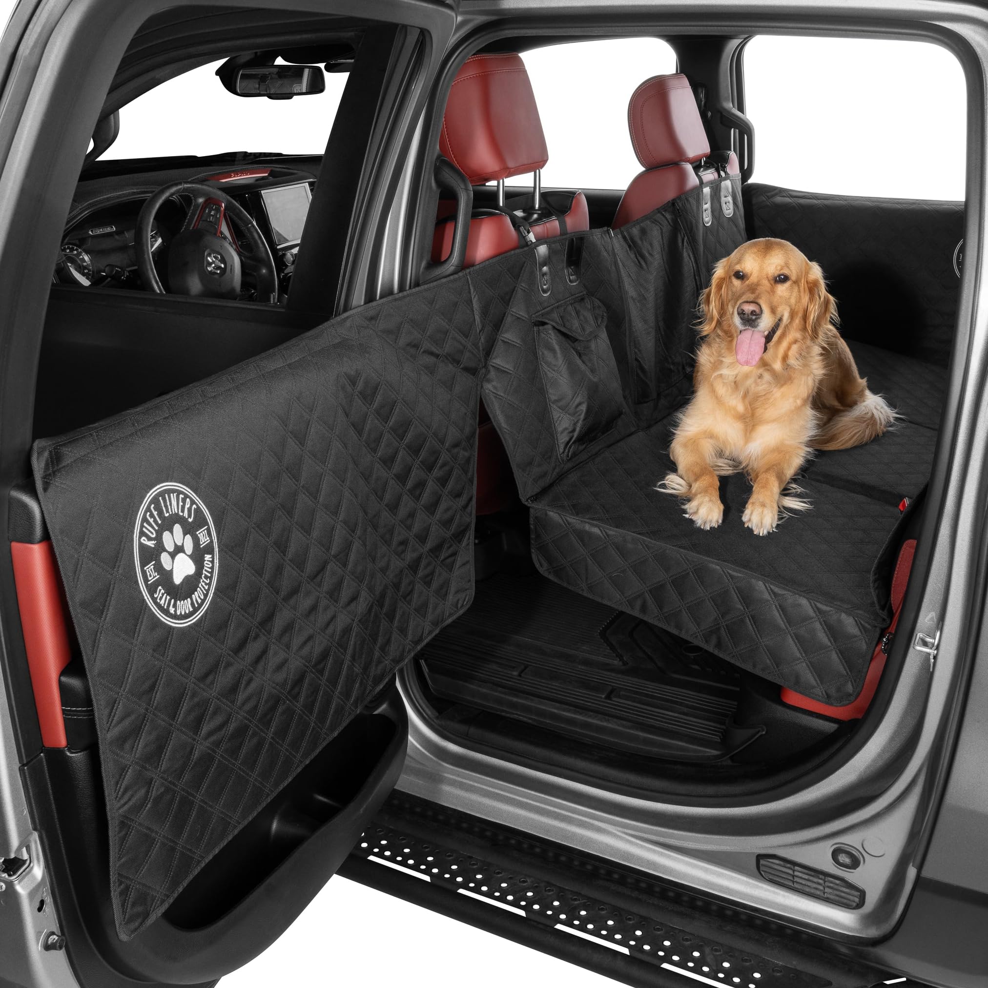 Ruff Liners Medium Back Seat Extender for Dogs, Black – As Seen on Shark Tank – Hard Bottom Platform for Cars, SUVs & Mid-Size Trucks, 400lb Support,