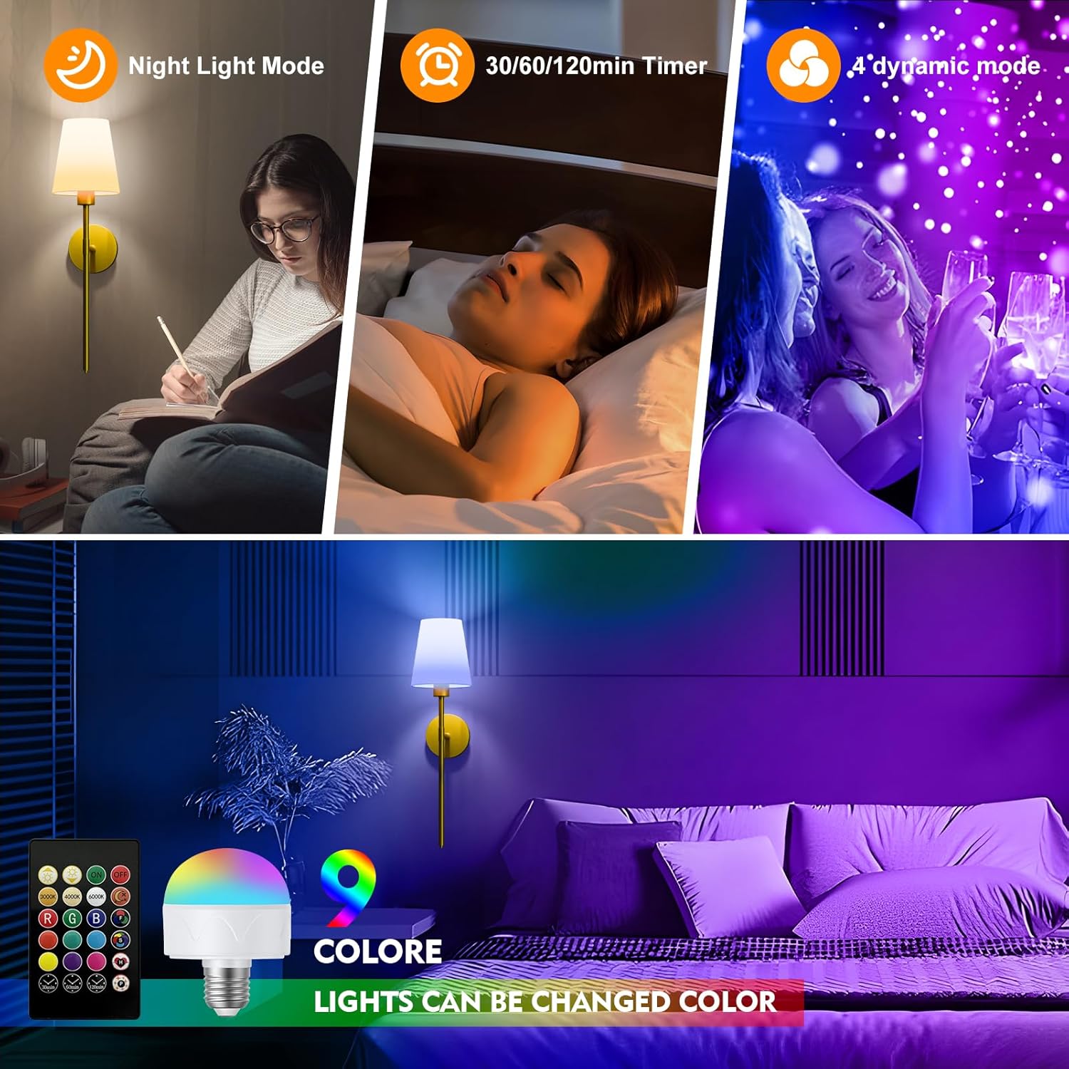 Battery Operated Wall Sconces Set of Two, Gold Wireless Wall Lights with 5200mAh Dimmable Bulbs and Remote, 12 Color Rechargeable Wall Sconce for Bedroom Living Room Hallway, 24 Inch